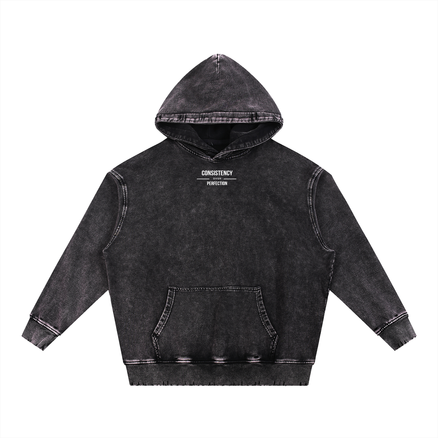 Consistency Over Perfection Frayed Heavyweight  Hoodie - Black