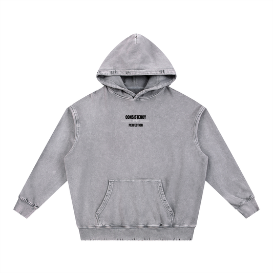 Consistency Over Perfection Frayed Heavyweight  Hoodie - Grey